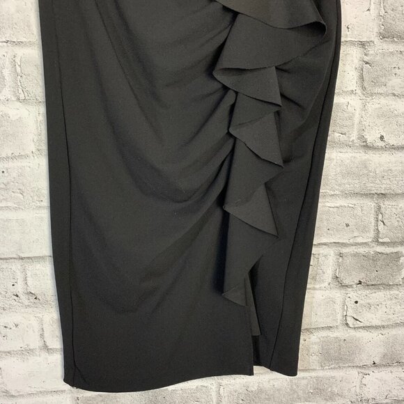 Vince Camuto Black Jersey Knit Ruffle Midi Pencil Skirt - Picture 3 of 11